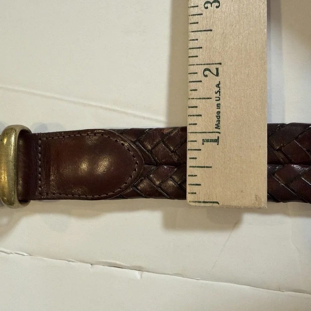 Coach Braided Leather Belt with Brass Buckle - Dark Brown